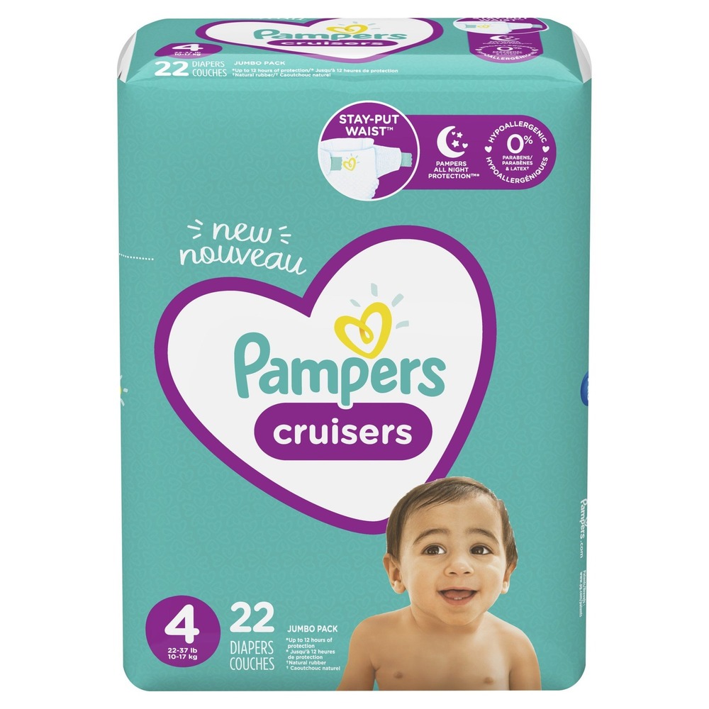 Pampers Cruisers Diapers Baby Size 4 White Hypoallergenic 22 Count Jumbo Pack